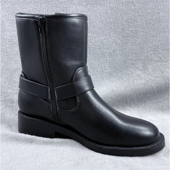 Dv Boots Womens Size 7 Black Biker Mid-Calf Zip Faux Leather Studded Straps - Picture 2 of 5